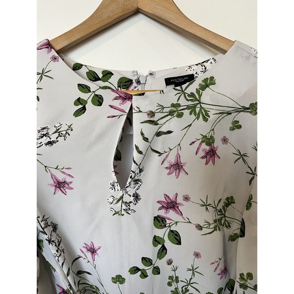 Ann Taylor White Floral Print Tie Front Key Hole Short Sleeve Blouse Siz… - Picture 4 of 9